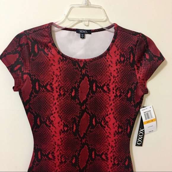 XOXO Snake Print Dress - Red and Black - Picture 3 of 7